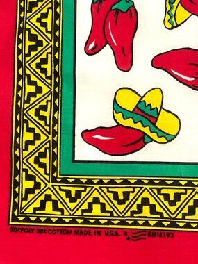 Cowboy Bandana Scarf Southwestern Handkerchief Red Hot Jalapeno Chili Pepper VTG